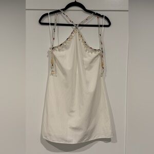 White Linen Dress with Beaded Accents